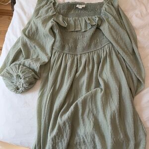 Smocked Off-Shoulder Peasant Top - Sage Green